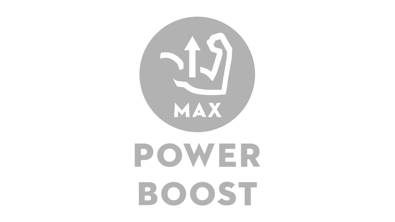 Ikona ze zgiętym ramieniem i strzałką skierowaną w górę, poniżej napis „Max” i „Power Boost” 
